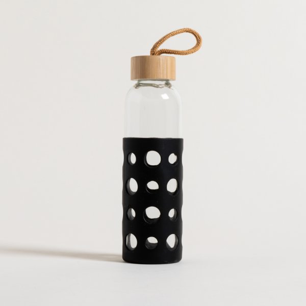 BOTELLA TAPA BAMBOO Y FUNDA DE SILICONA CIRCLE BLACK 500 ML