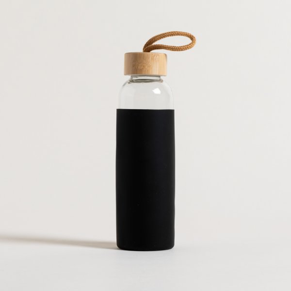 BOTELLA TAPA BAMBOO Y FUNDA DE SILICONA FULL BLACK 500 ML