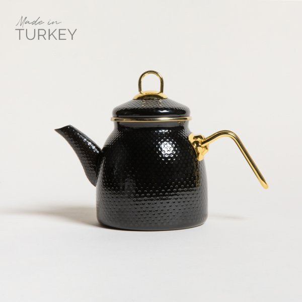 [4111240] Pava Enlozada Tramada Negra Con Manija Dorada Brillante 1300Ml