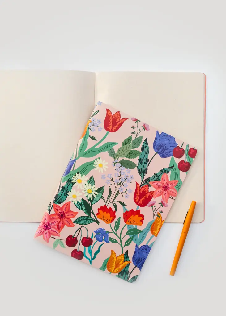 Libreta Grande Hojas Lisas 18 X 25 Cm 36 Hojas Hojas Y Flores Oliverta