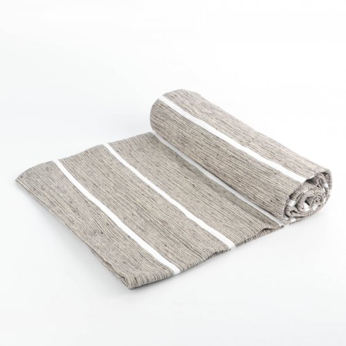 [380172] COLCHA 150 X 225 CM GRIS CON RAYAS FINAS BLANCAS