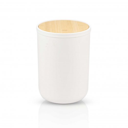 [2561488] CESTO BASURA BLANCO CON TAPA BAMBOO 19 X 28 