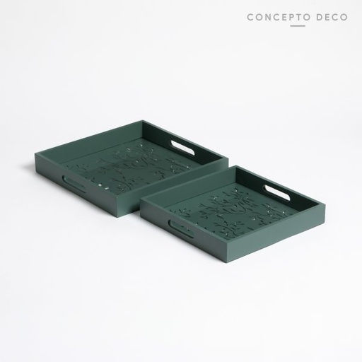 [1650123] BANDEJA JAIPUR SET X2 G:30X30 C:26X26CM VERDE OSCURO