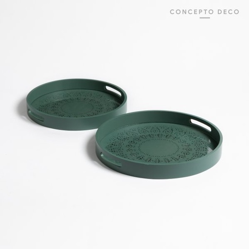 [1650129] BANDEJA BOMBAY SET X2 G:32DIAM C:30DIAM VERDE OSCURO