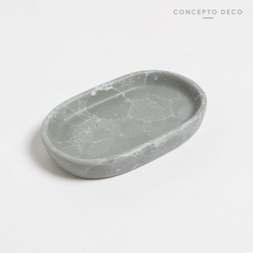 [1650153] JABONERA CERAMICA SIMIL MÁRMOL OVAL 13CM GRIS