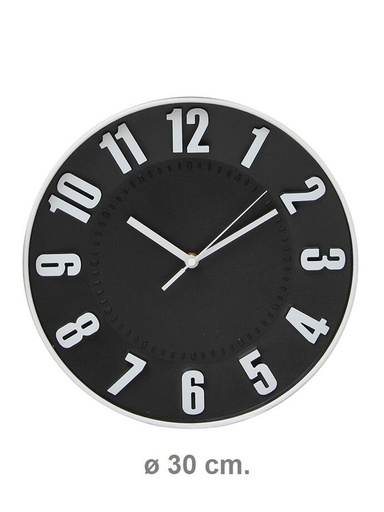 [141258] RELOJ DE PARED NEGRO BORDE BLANCO 30 CM RL30203