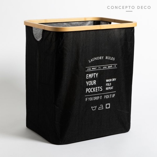 [165205] CESTO LAUNDRY RULES CUADRADO NEGRO 47X33CM