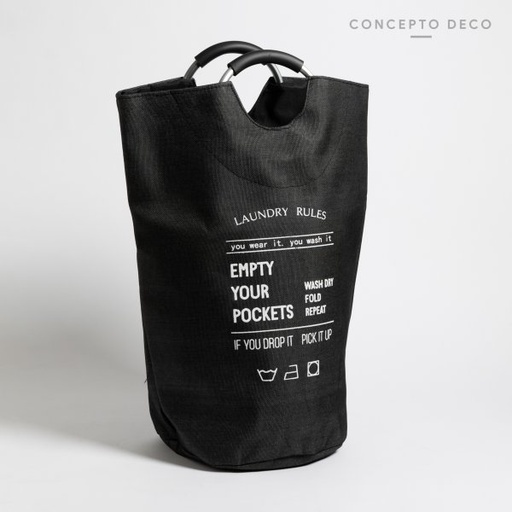 [165208] CESTO LAUNDRY RULES CON MANIJA NEGRO 65CM
