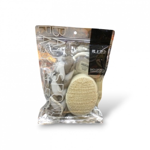 [2561517] BOLSA CON ESPONJA PARA ESPALDA TRENZADA, ESPONJA EXFOLIANTE Y PIEDRA PARA PIES
