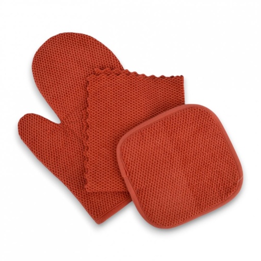 [2561587] SET X3 PIEZAS (2 AGARRADERAS + 1 PAÑO) LISO ROJO