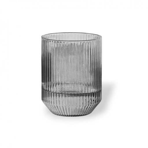 [2561646] SET X6 VASOS RAYADOS BASE OCTOGONAL GRISES 7,5X8,8CM VIDRIO