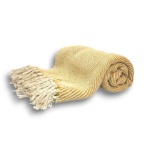 [380460] MANTA 125 X 150 CM DIAGNONALES ZIGZAG AMARILLO Y BLANCO
