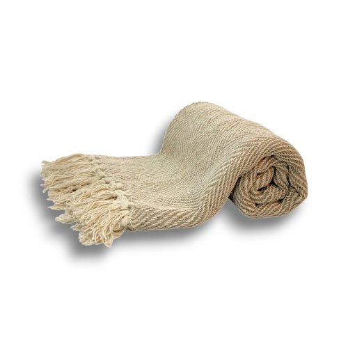 [380305] MANTA 125 X 150 CM DIAGNONALES ZIGZAG BEIGE Y BLANCO