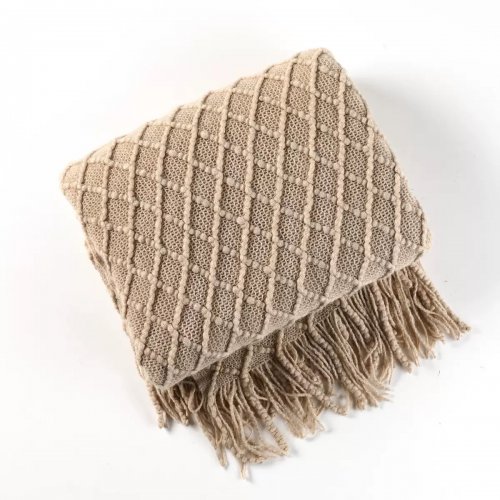 [380320] MANTA 130 X 170 CM LISA TRAMA ROMBO CHICO BEIGE