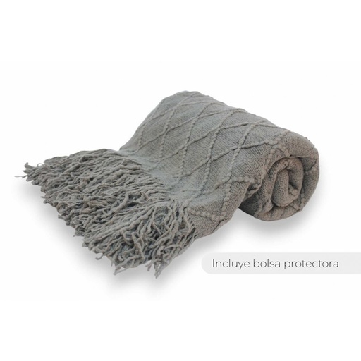 [380324] MANTA 130 X 170 CM LISA TRAMA ROMBO GRANDE GRIS