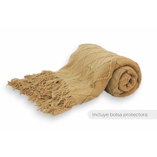 [380325] MANTA 130 X 170 CM LISA TRAMA ROMBO DOBLE GRANDE BEIGE