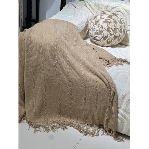 [380296] MANTA 130 X 170 CM LISA TRAMA LINEAS BEIGE