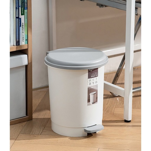[256783] CESTO DE BASURA REDONDO CON PEDAL Y FRENO NATURAL Y GRIS 15LTS 25X31CM