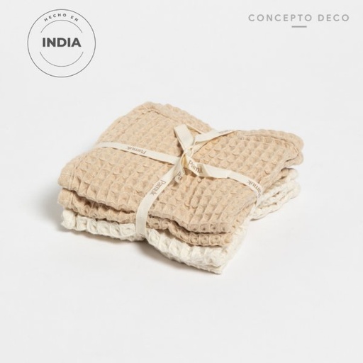 [1650472] SET X 4 SERVILLETAS PAMUK WAFFLE ARENA Y CRUDO 30X30CM