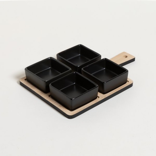 [4114368] SET X 4 COPETINEROS DE PORCELANA BASE BAMBOO NEGRO 19,5X19,5 CM