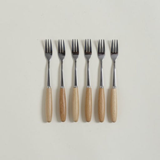 [4114301] SET X 6 TENEDORES DE ACERO MANGO DE MADERA 16 CM