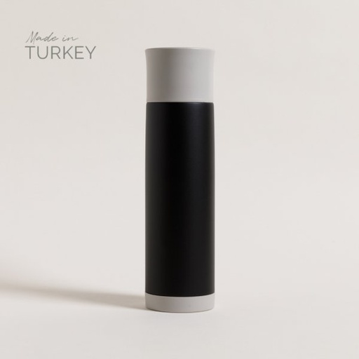 [4114262] TERMO DE ACERO INOXIDABLE NEGRO TAPA PLANA GRIS CLARO 750 ML