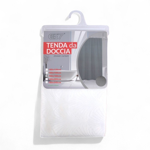 [380950] CORTINA BAÑO 180 X 180 CM TRAMADO HOJAS PALMA BLANCO