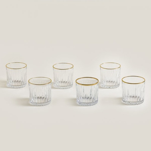 [4110160] SET X 6 VASOS DE VIDRIO TRAMADO BORDE DORADO