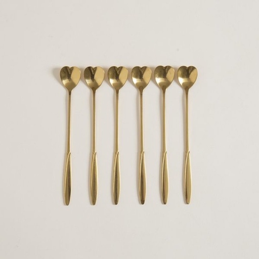 [411403] SET X 6 CUCHARAS DE ACERO DORADO DISEÑO CORAZON 18