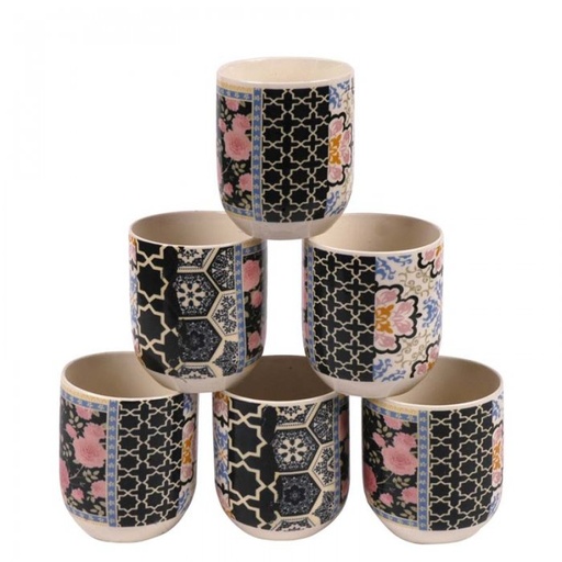 [414516] CUENCO SET X 6 PORCELANA ROSAS FONDO NEGRO