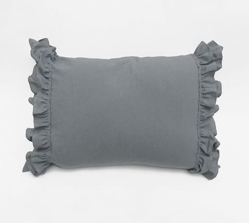 [122196] FUNDA DE ALMOHADON CON VOLADOS TUSOR GRIS 70 X 50 CM