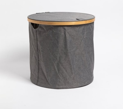 [1650882] CESTO ORGANIZADOR GRIS BAMBOO REDONDO C/N TAPA 37X35CM