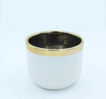 [413039] FLOWERS POTS 14X14X11 CM. SHINY WHITE WH. GOLD