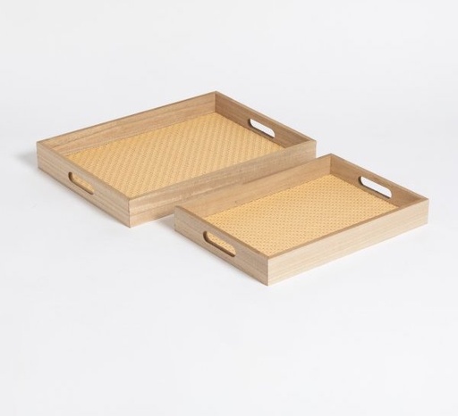 [165157] SET X2 BANDEJA RATÁN BAMBOO NATURAL G: 40 X 30 CM C: 34 X 24 CM