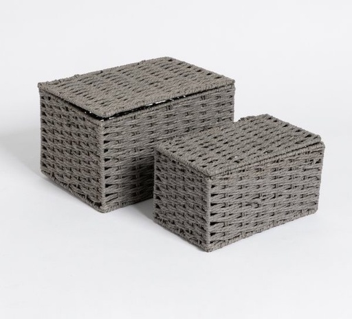 [165166] SET X2 CANASTOS TAPA GRIS G: 29 X 17 CM  C: 25 X 14 CM