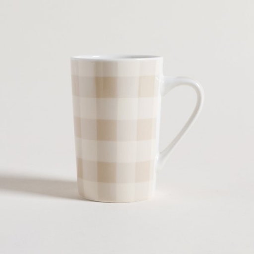 [4110835] MUG DE PORCELANA GINGHAM BEIGE 370 ML