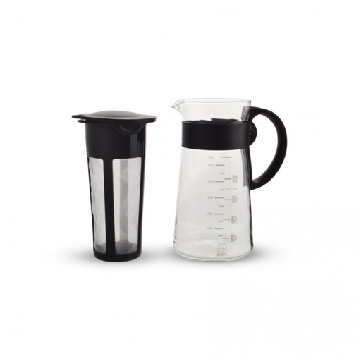 [256971] CAFETERA CÓNICA CON MEDIDOR Y FILTRO CON ASA Y TAPA DE PLÁSTICO NEGRO 650ML 9 X 18,5 CM DE VIDRIO