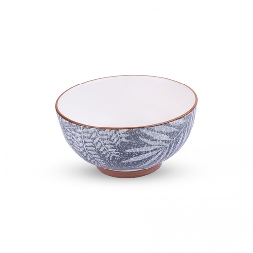 [256991] BOWL CON EXTERIOR GRIS SATINADO CON HOJAS DE BAMBOO E INTERIOR BLANCO SATINADO 12,8 X 6,5 CM DE CERÁMICA