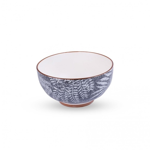 [256992] BOWL CON EXTERIOR GRIS SATINADO CON HOJAS DE BAMBOO E INTERIOR BLANCO SATINADO 15 X 7,5 CM DE CERÁMICA