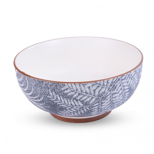 [256993] BOWL CON EXTERIOR GRIS SATINADO CON HOJAS DE BAMBOO E INTERIOR BLANCO SATINADO 20 X 8,5 CM DE CERÁMICA 