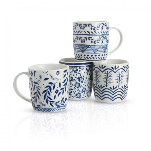 [2561248] JARROS MUG BLANCO CON FLORES AZUL DISEÑOS SURTIDOS 350ML