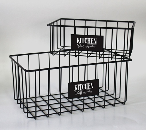 [122268] SET X 2 CANASTOS RECTANGULARES KITCHEN STUFF NEGRO 34 X 19.5 X 15 / 26 X 15 X 10 CM  