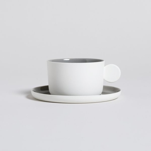 [4111087] TAZA Y PLATO CAPRI GREY 200 ML VASSA HOME