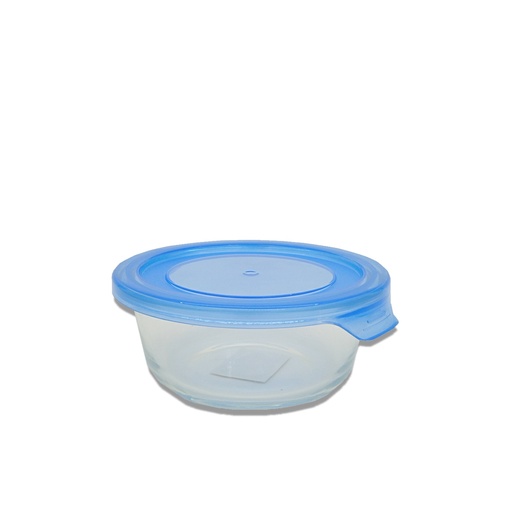 [140357] CONTENEDOR REDONDO DE VIDRIO 400 ML CON TAPA 13 CM