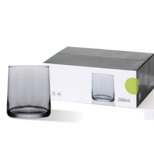 [256223] SET X 6 VASOS CÓNICOS GRISES 260ML 7X8,5CM DE VIDRIO