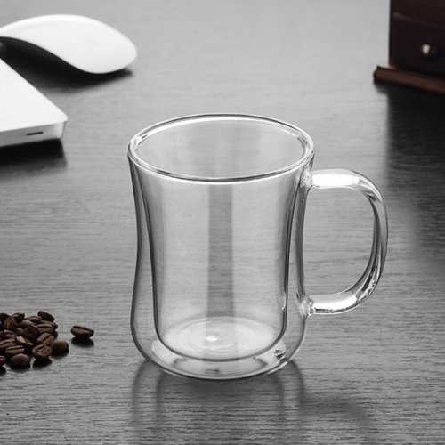 [256226] TAZA DE CAFÉ GRANDE SILUETA CON ASA 200ML 8X9,5CM DE DOBLE VIDRIO