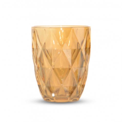 [256232] SET X6 VASOS BAJOS CON ROMBOS 350ML VIDRIO DORADO 8X10CM